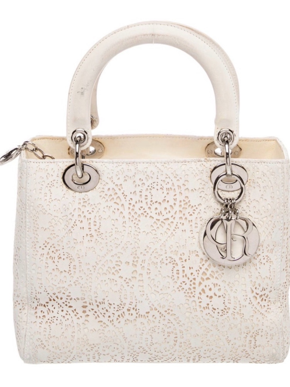 Lady Dior Laser-Cut Lady white Top-Handle purse Cannage Medium Limited Edition - Picture 1 of 7